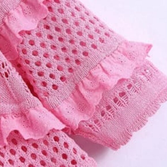 NEW ZARA Pink Cotton Knit Crochet Crop Top: Cottagecore Cardigan - Picture 8 of 16